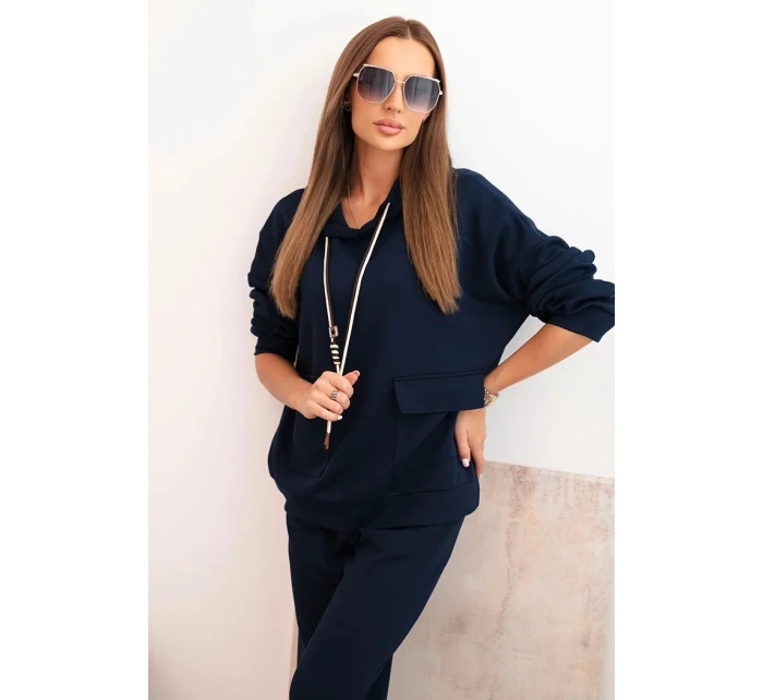Dámska súprava maslová mikina s kapucňou a nohavice s opaskom modrá Dámska súprava maslová mikina s kapucňou a nohavice s opaskom modrá
