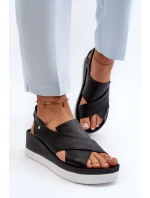 Kožené sandály na černé model 21659210 - Zazoo