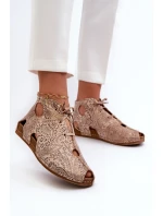 Wzorzyste Skórzane Botki Maciejka 03426-02 Beżowe