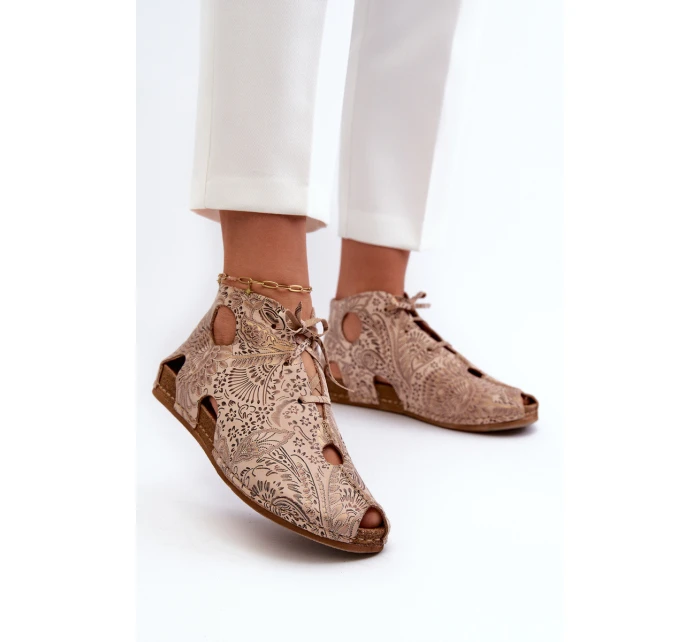 Wzorzyste Skórzane Botki Maciejka 03426-02 Beżowe