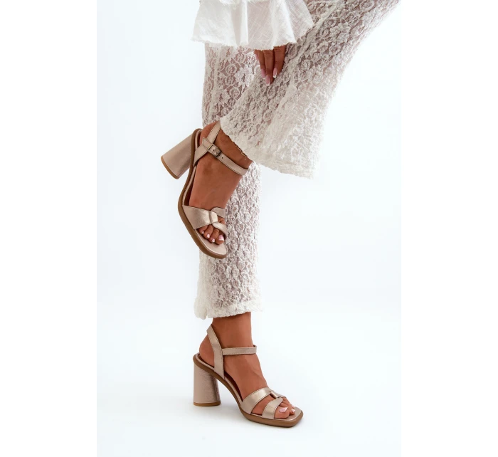 Skórzane Sandały Na Słupku Maciejka 06029-25 Złote