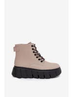 Skórzane Ocieplane Botki Damskie Na Platformie Vinceza 66803 Beżowe