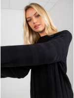 Klasický čierny viskózový rebrovaný sveter