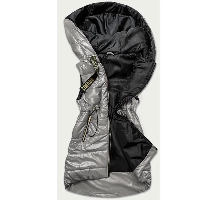 Lesklá vesta v grafitovej farbe s kapucňou (B9732-70) Lesklá vesta v grafitovej farbe s kapucňou (B9732-70)