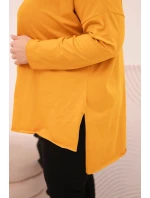 Dámske Plus veľkosť asymetrické dlhý rukáv blúzka horčicová