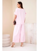 Dámsky viskózový set s potlačou blúzky a nohavíc candy pink