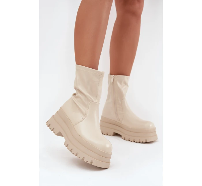 Boty Na Masivní Platformě Eko Kůže Béžové model 21706981 - Boto