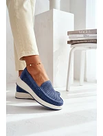 Dámské perforované mokasiny model 22069480 modré - SERGIO LEONE Dámské perforované mokasiny model 22069480 modré - SERGIO LEONE