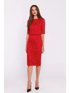 Krajkové šaty s  červené model 20531278 - STYLOVE