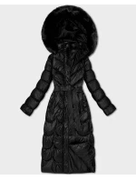Klasický černý prošívaný kabát s kapucí model 21479164 - MINORITY