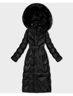 Klasický čierny prešívaný kabát s kapucňou Minority (T3-2620#-1)