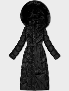 Klasický čierny prešívaný kabát s kapucňou Minority (T3-2620#-1)