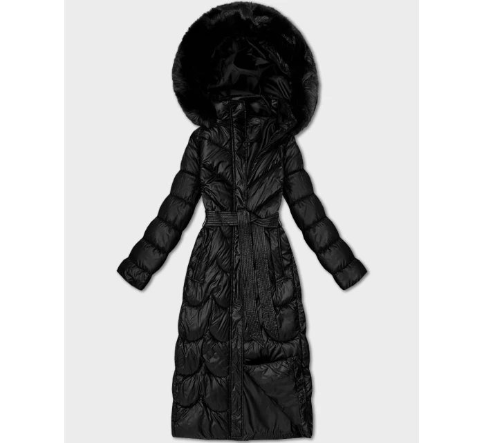 Klasický černý prošívaný kabát s kapucí model 21479164 - MINORITY