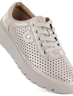 Dámske zlaté ažurové kožené poltopánky Vinceza 79629