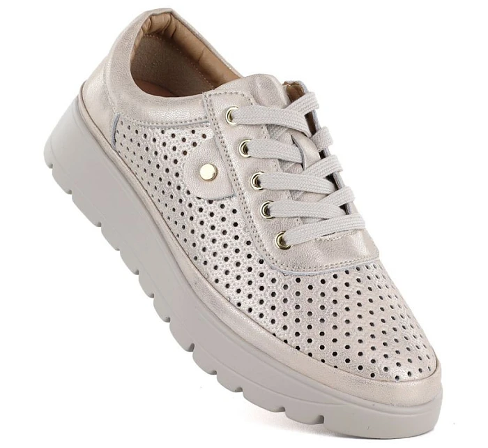 Dámske zlaté ažurové kožené poltopánky Vinceza 79629