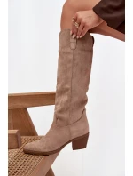 Kozaki Kowbojki Damskie Na Obcasie Z Eko Zamszu Beżowe Esmira