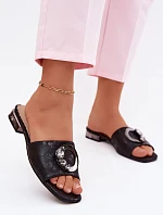 Dámske papuče na nízkom podpätku so zdobením KV61-6025 Black