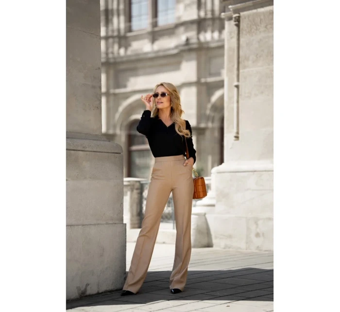 model 20502960 Kalhoty Bootcut béžové - STYLOVE model 20502960 Kalhoty Bootcut béžové - STYLOVE