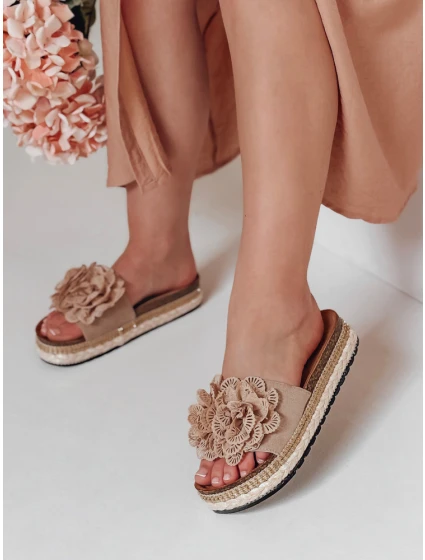 Dámské květinové žabky khaki Dstreet model 21989013 - FashionStreet