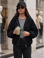 Dámska oversizeová kordová bunda s kapucňou, čierna, FashionStreet TY6062 Dámska oversizeová kordová bunda s kapucňou, čierna, FashionStreet TY6062