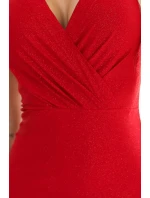 379-5 BOYKA Priliehavé šaty s obálkovým výstrihom - ČERVENÉ s trblietkami