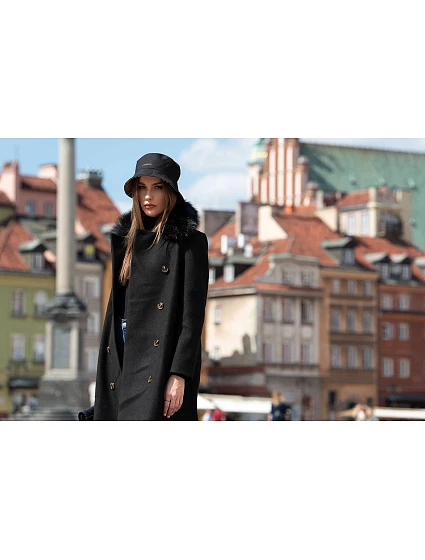 Dlouhý černý kabát s límcem model 15837919 - Ann Gissy