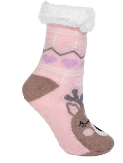 Detské zateplené ponožky Reindeer ružové s nopkami