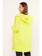 Dámska bavlnená bunda s kapucňou a predĺženou prednou časťou v neónovej žltej farbe Dámska bavlnená bunda s kapucňou a predĺženou prednou časťou v neónovej žltej farbe