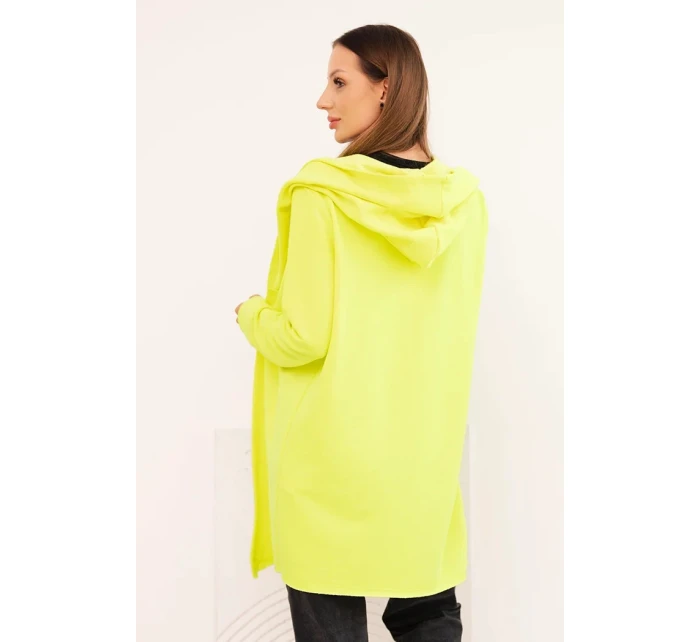 Dámska bavlnená bunda s kapucňou a predĺženou prednou časťou v neónovej žltej farbe Dámska bavlnená bunda s kapucňou a predĺženou prednou časťou v neónovej žltej farbe