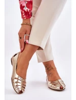 model 21611246 Pohodlné Dámské Kožené Baletky Zlaté - Zazoo