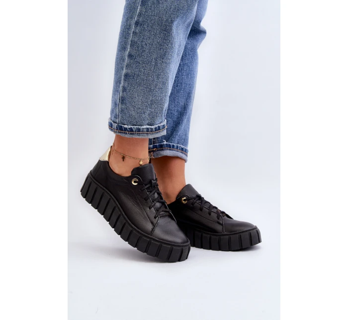 Dámská kožená polobotka na tlusté  černá model 21646240 - Zazoo