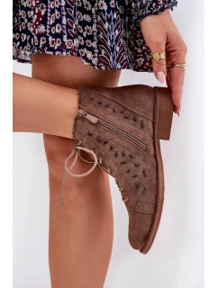 Niskie Botki Z Ażurowym Wzorem S.Barski HY51-185 Brązowe