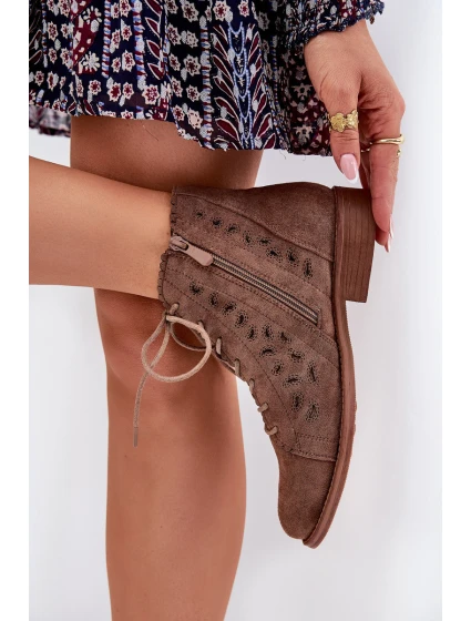 Niskie Botki Z Ażurowym Wzorem S.Barski HY51-185 Brązowe