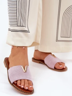 Klapki Damskie Na Płaskim Obcasie Z Ozdobnymi Detalami Fioletowe Saliena