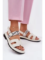 Dámské Kožené Sandály Na Plochém Podpatku Leopard model 21697799 Béžové - VINCEZA