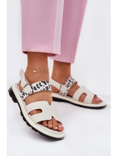 Dámské Kožené Sandály Na Plochém Podpatku Leopard model 21697799 Béžové - VINCEZA