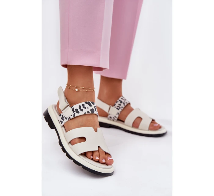 Dámské Kožené Sandály Na Plochém Podpatku Leopard model 21697799 Béžové - VINCEZA