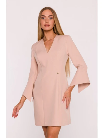 model 21296023 Šaty s širokými manžetami béžové - Moe model 21296023 Šaty s širokými manžetami béžové - Moe