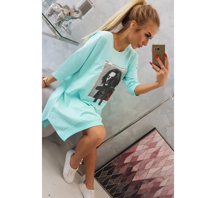 Šaty s potiskem a model 18744339 spodní částí mint - K-Fashion Šaty s potiskem a model 18744339 spodní částí mint - K-Fashion