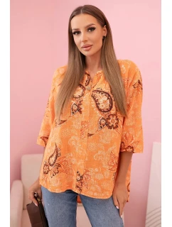 Dámská bavlněná blůza s ohrnovacími rukávy a vzorem model 21202211 - K-Fashion