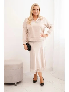 Dámský komplet Plus Size se model 21486200 leskem a krajkou béžový - K-Fashion