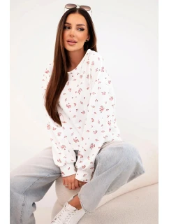 Dámska viskózna mikina s dlhým rukávom a malými kvetmi biela