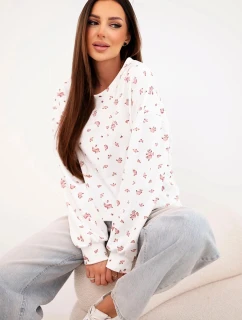 Dámska viskózna mikina s dlhým rukávom a malými kvetmi biela