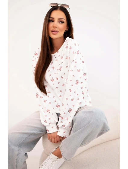 Dámska viskózna mikina s dlhým rukávom a malými kvetmi biela Dámska viskózna mikina s dlhým rukávom a malými kvetmi biela
