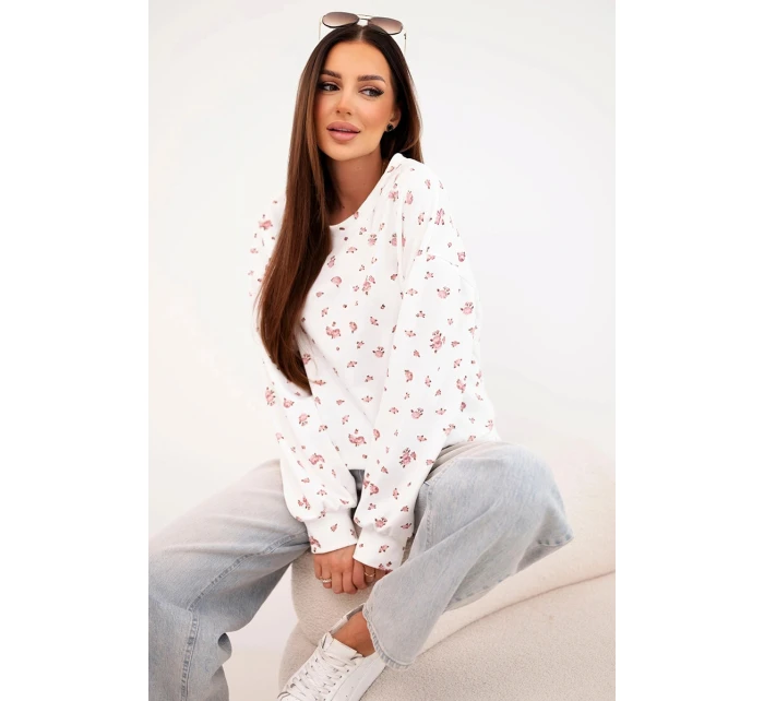 Dámska viskózna mikina s dlhým rukávom a malými kvetmi biela Dámska viskózna mikina s dlhým rukávom a malými kvetmi biela