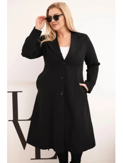 Dámský kabát Plus Size klasický s knoflíky a límcem černý