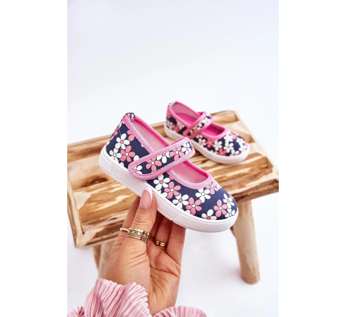 Dziecięce Baleriny W Kwiatuszki Granatowo-Różowe Noah Dziecięce Baleriny W Kwiatuszki Granatowo-Różowe Noah