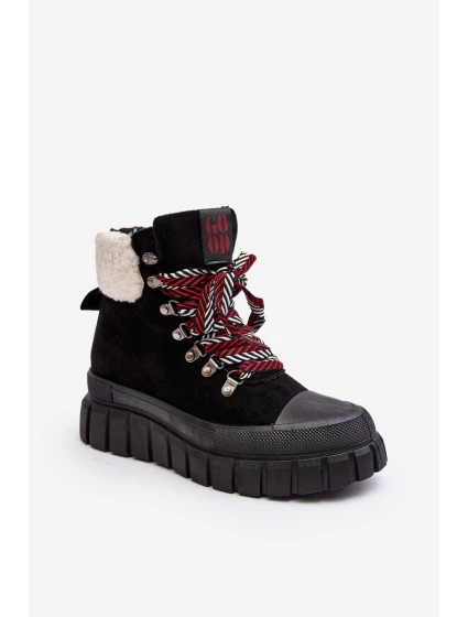 Ocieplane Botki Trapery Na Grubej Podeszwie Czarne Ralotta