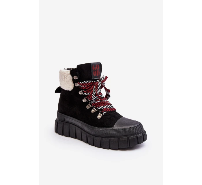 Ocieplane Botki Trapery Na Grubej Podeszwie Czarne Ralotta