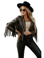 model 21371205 Krátká bunda s třásněmi z měkké ekokůže čokoládová - numoco basic model 21371205 Krátká bunda s třásněmi z měkké ekokůže čokoládová - numoco basic